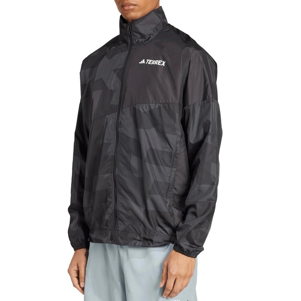 Adidas Men’s Terrex Multi Printed Trail Running Wind Jacket Size L Black/Gray